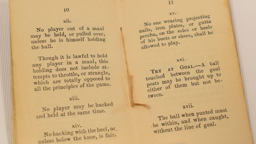 The inside of the rugby rule book