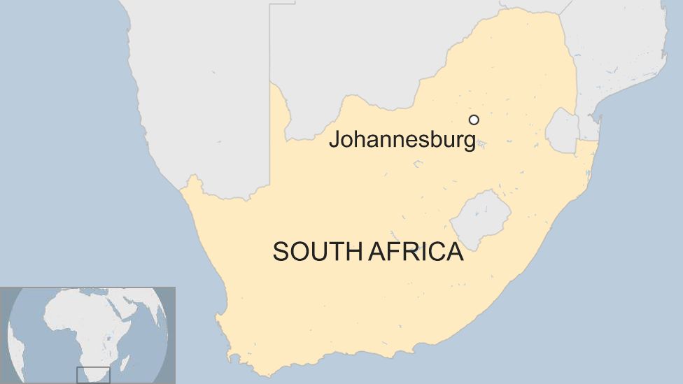 Map showing location of Johannesburg in South Africa