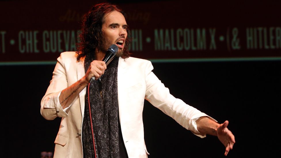 British Comedian Russell Brand performs his stand-up comedy show 'Messiah Complex' at Admiralspalast on February 10, 2014 in Berlin, Germany
