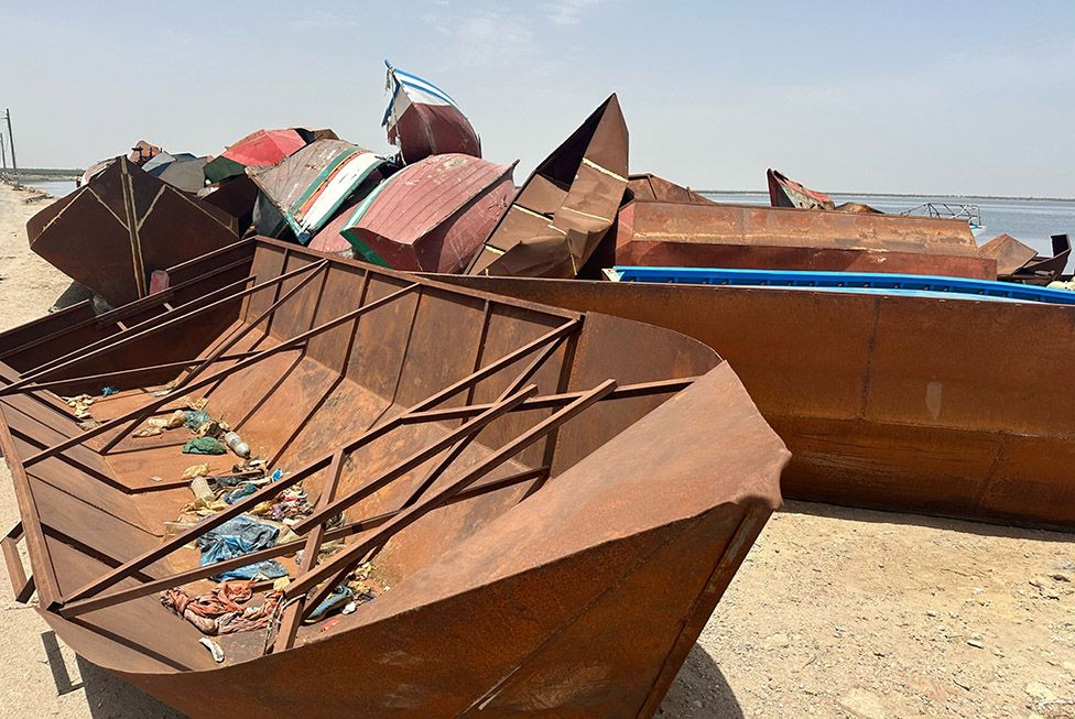 Impounded boats on the Tunisian shore