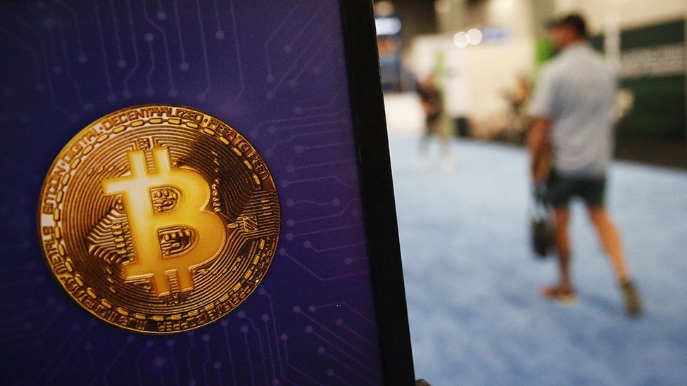 A bitcoin logo is seen during the Bitcoin 2022 Conference at Miami Beach Convention Center on April 8, 2022 in Miami, Florida