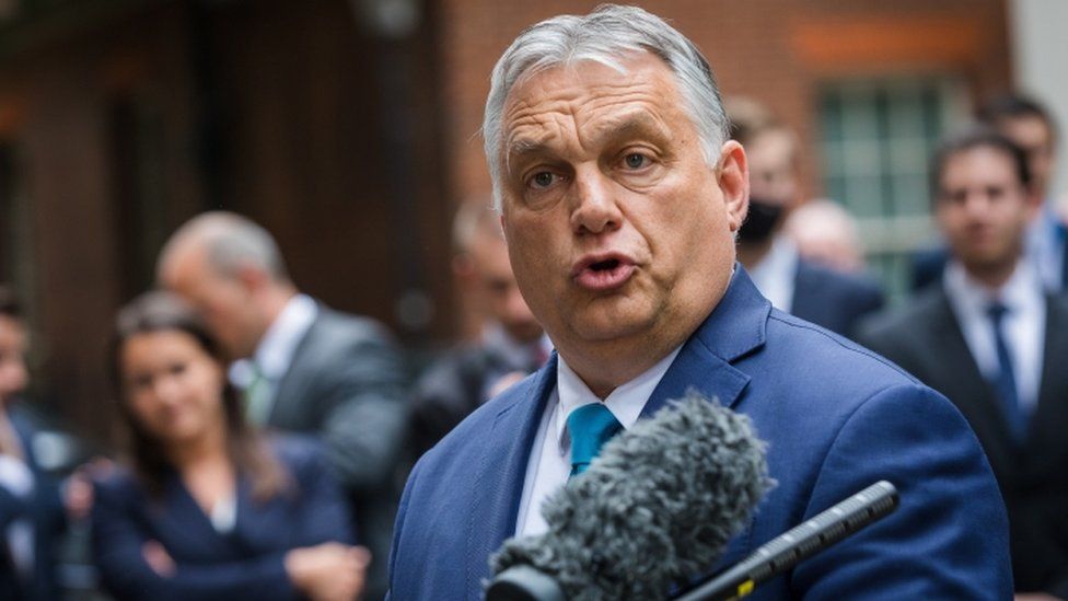 Prime Minister of Hungary, Viktor Orban speaks to the media after his meeting with British Prime Minister Boris Johnson, at n10 Downing Street in London, Britain, 28 May 2021s