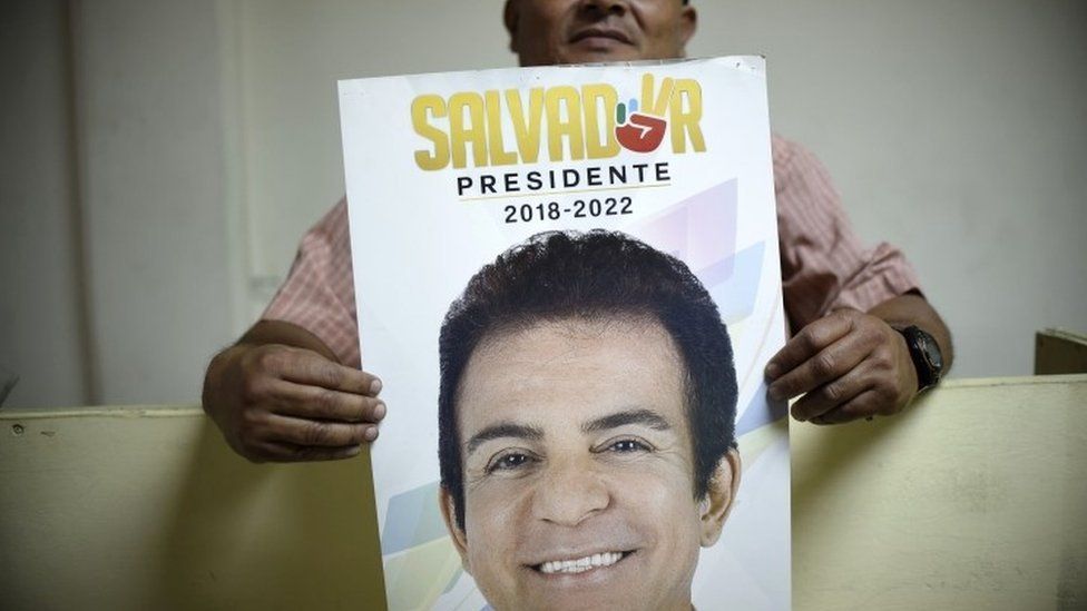 A poster of the presidential candidate for Honduras" Opposition Alliance against the Dictatorship, Salvador Nasralla, Tegucigalpa on December 4, 2017.