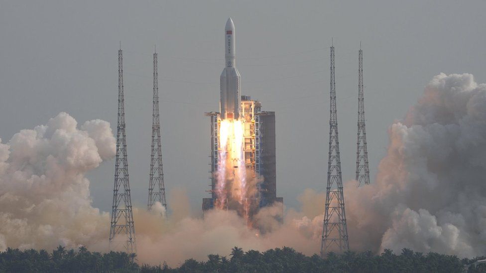 A Long March-5B Y4 rocket, carrying the Mengtian lab module for China's under-construction space station Tiangong, takes off from Wenchang Spacecraft Launch Site in Hainan province, China October 31