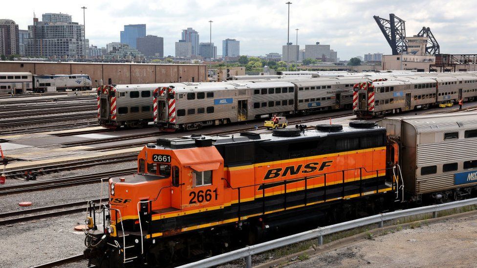 Image shows a BNSF train