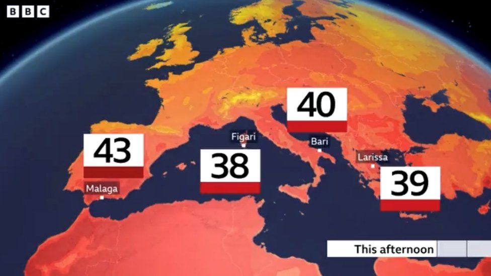 Një grafik që tregon nxehtësinë ekstreme në vende në të gjithë Evropën