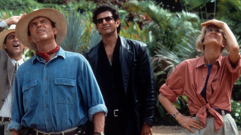 Sam Neill, Jeff Goldblum and Laura Dern in the original Jurassic park in 1993