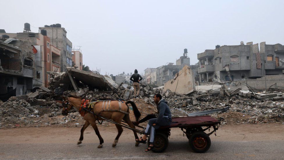 A man rides a horse-pulled cart in Rafah