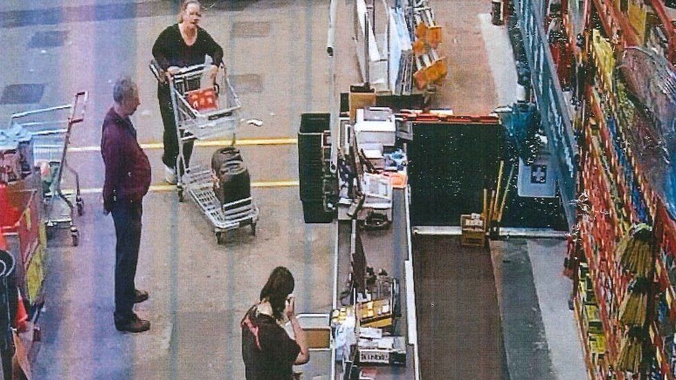 A still image from CCTV shows Trudi Lenon (with a trolley) and Jemma Lilley shopping at a hardware store the day before the murder