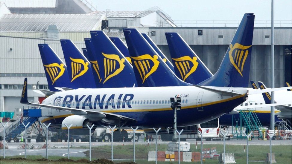 Ryanair planes parked at Dublin Airport