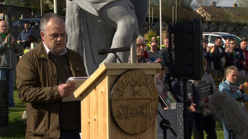 Paul Duffy speaking at an Easter Rising commemoration parade in 2017