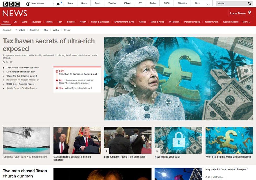 BBC News online front page 2017