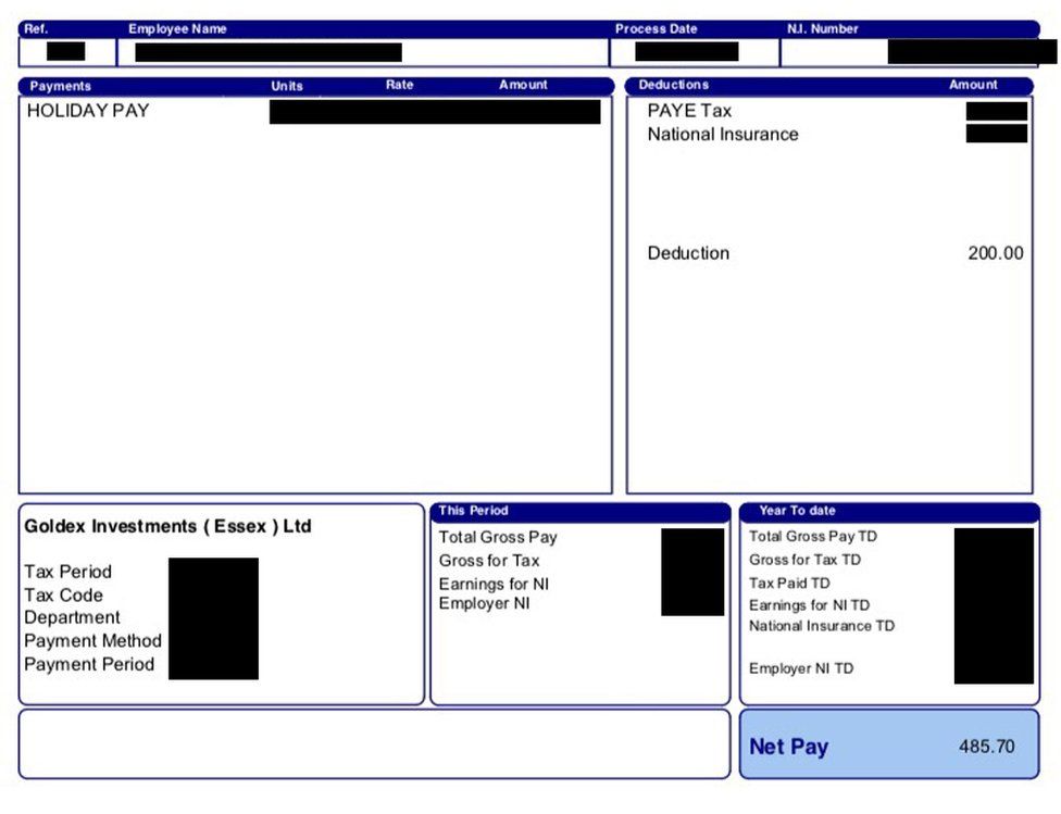 Payslip showing a deduction of £200