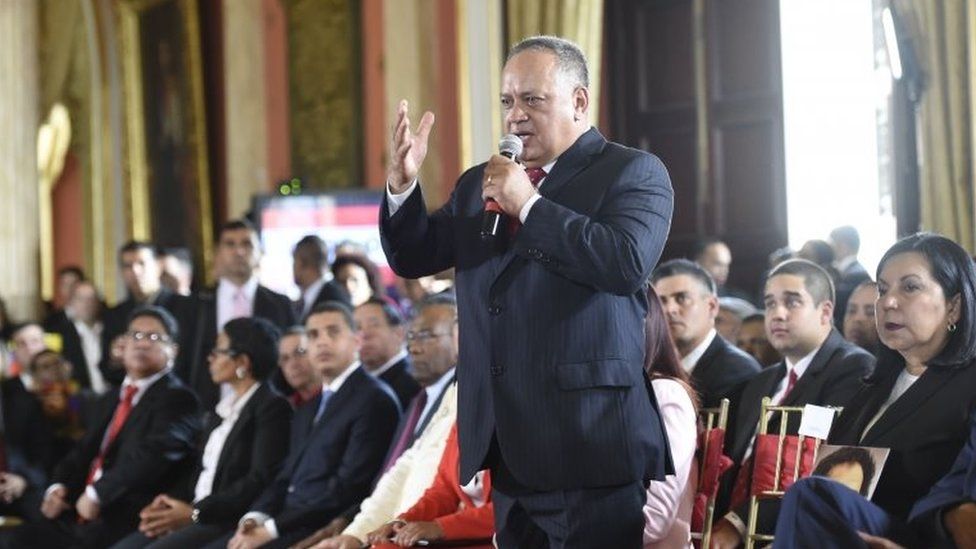 Member of the Constituent Assembly Diosdado Cabello (C), delivers a speech during the Assembly's installation at the National Congress in Caracas on August 4, 2017.