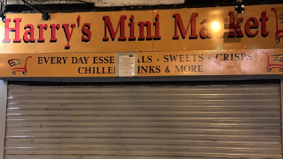 Harry's Mini Market with its shutters down