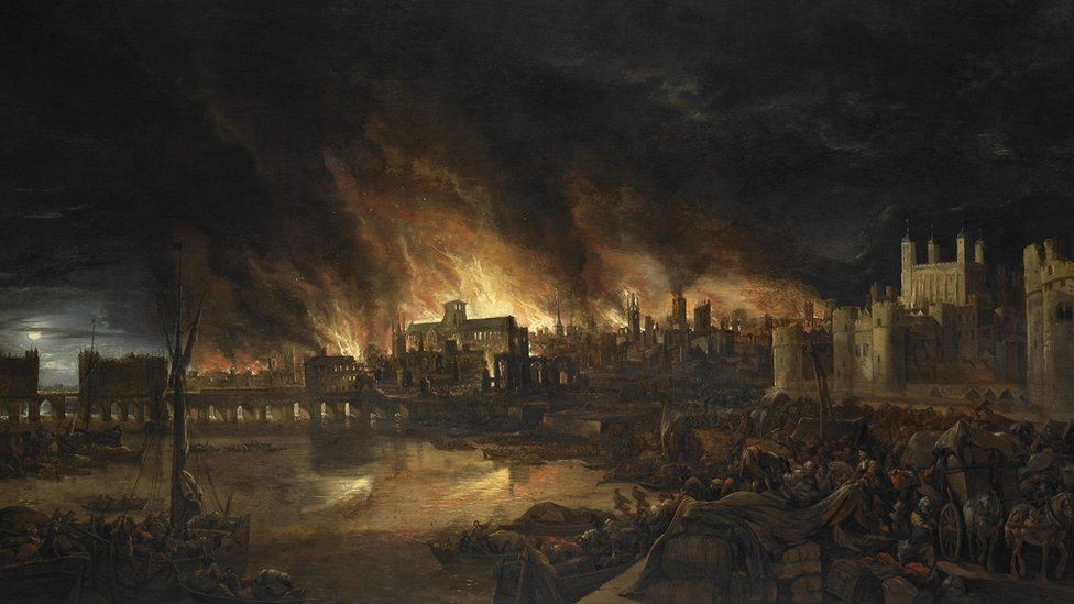 Painting of Great Fire seen from near Tower of London