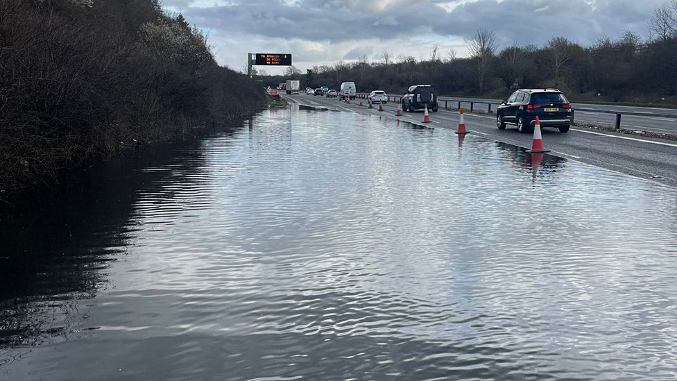 Flooded A14 at Newmarket