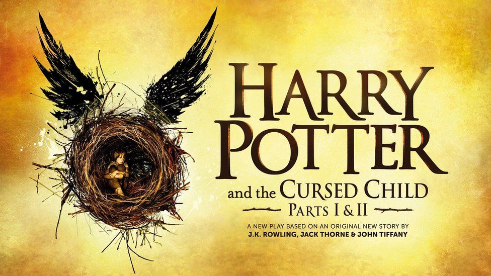 Harry Potter and the Cursed Child poster showing a picture of a boy in a nest with wings