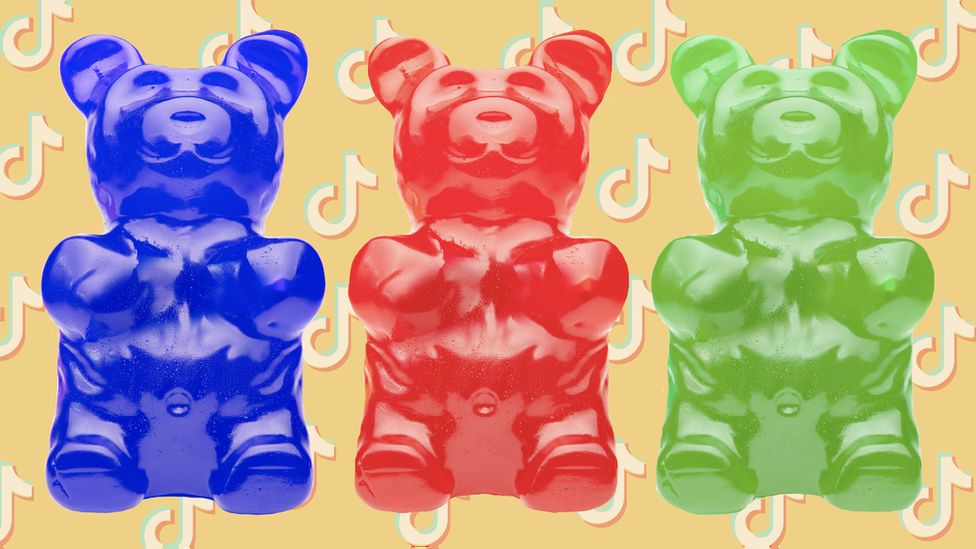 Gummy bears against TikTok logos