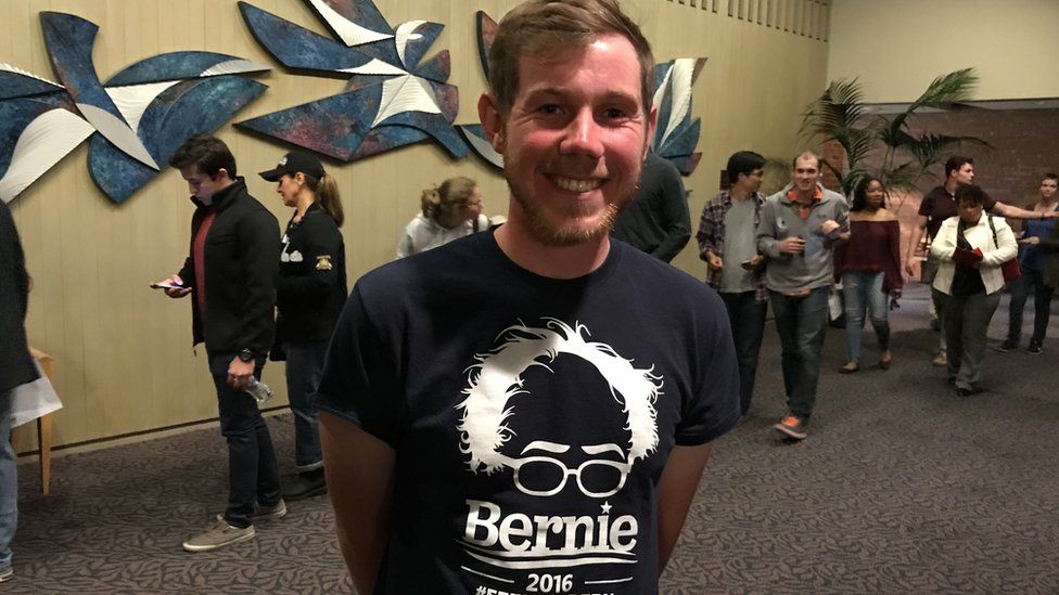 Jake Stevenson wearing a Bernie t-shirt