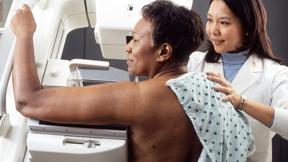Woman having a mammogram