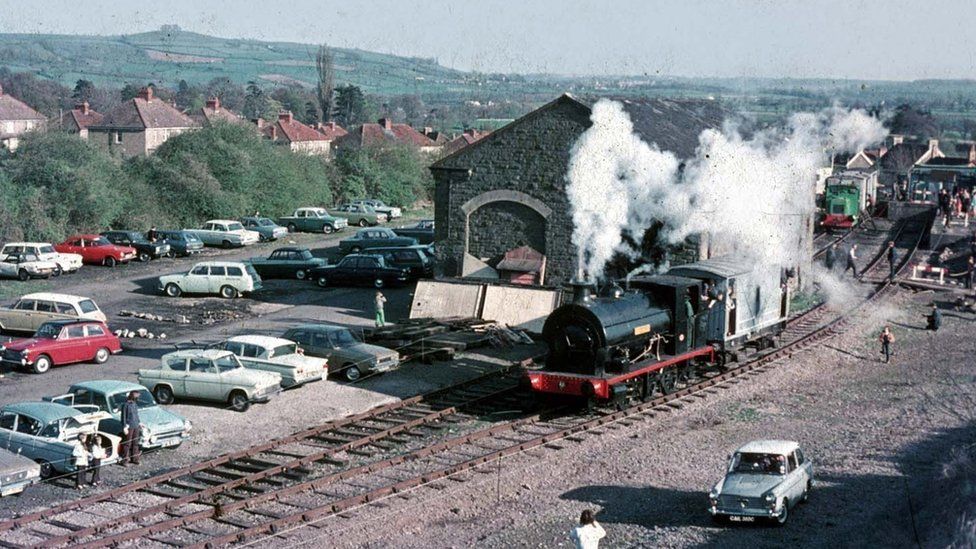 Steam train running on railway