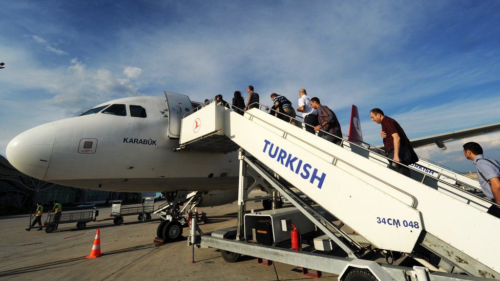 Passengers boarding a plane in Turkey - file pic