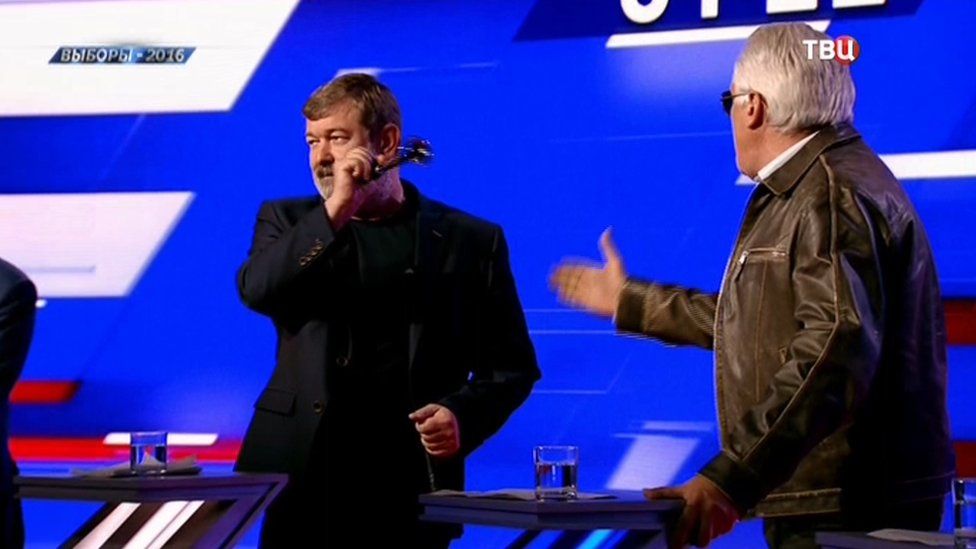 Vyacheslav Maltsev and Igor Korotchenko in a Russian TV debate