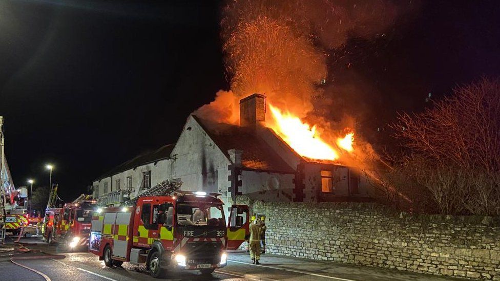 Fire burning through Whitburn Lodge on New Year's Day 2023