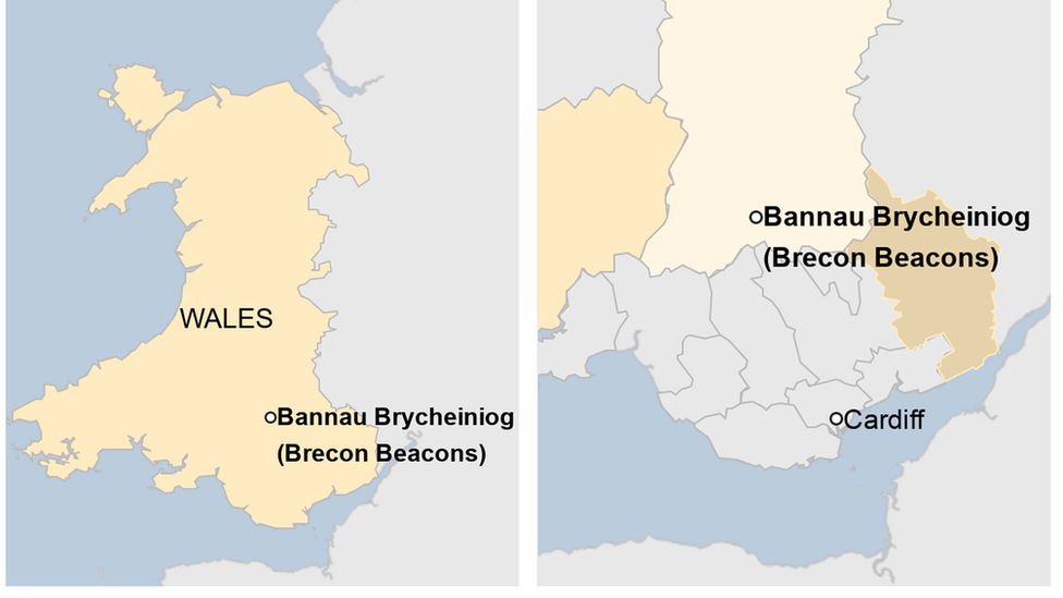 Map showing where Bannau Brycheiniog is in Wales