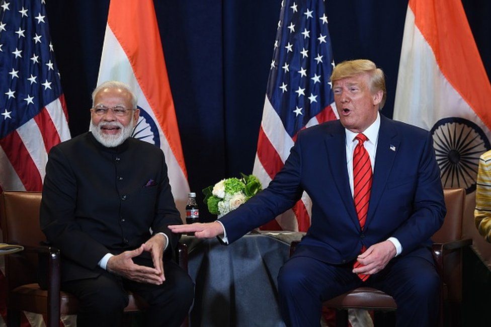 US President Donald Trump and Indian Prime Minister Narendra Modi hold a meeting at UN Headquarters in New York, September 24, 2019
