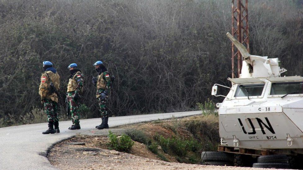 UN troops parked on the Israel-Lebanon border following the killing of Qasem Soleimani