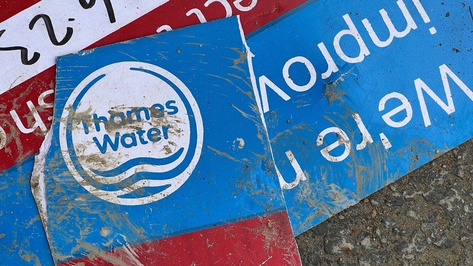 Dirty & broken Thames Water sign
