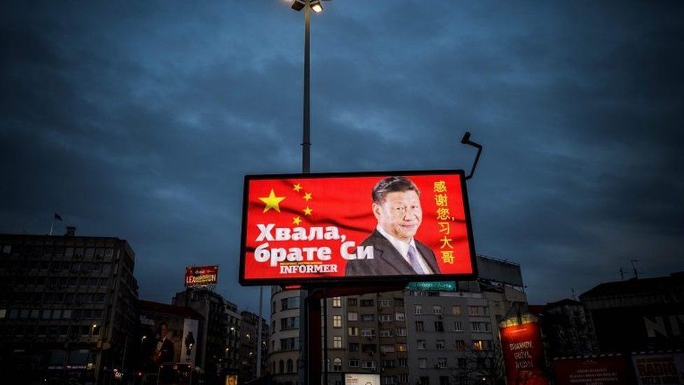 A sign in Belgrade reads 'thank you brother Xi'