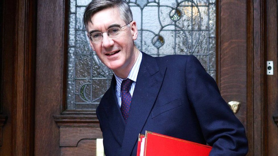 Jacob Rees-Mogg leaves a home in London