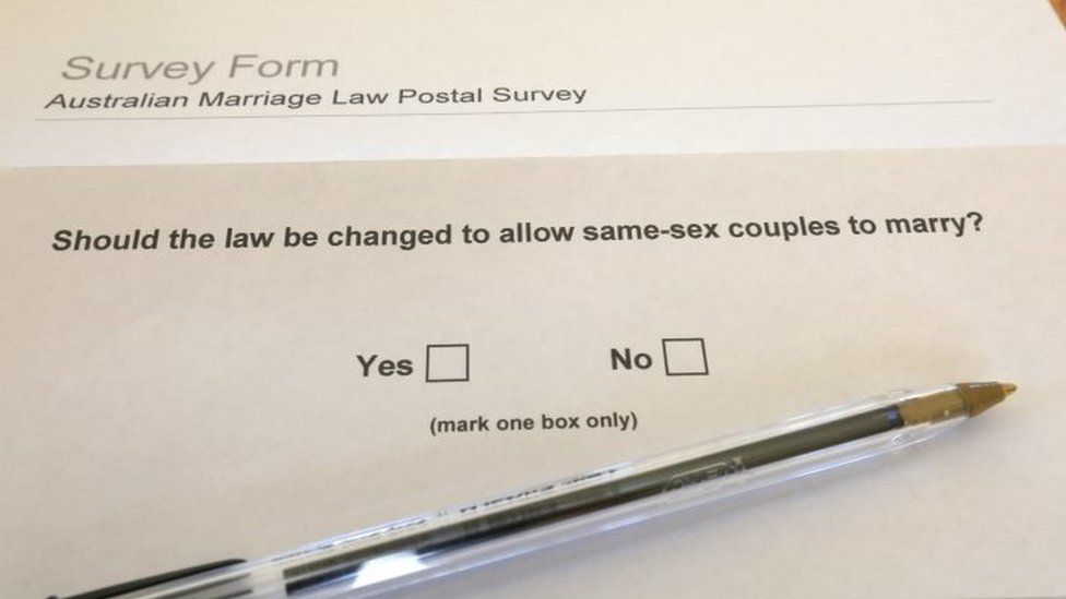 A survey form received by post as part of the Australian Bureau of Statistics organised postal vote about marriage law change (19 September 2017)