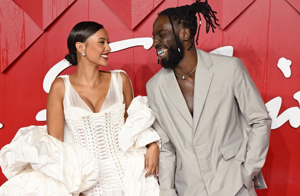 Maya Jama and Kojey Radical attend The Fashion Awards 2023 Presented by Pandora at the Royal Albert Hall on December 04, 2023 in London, England.