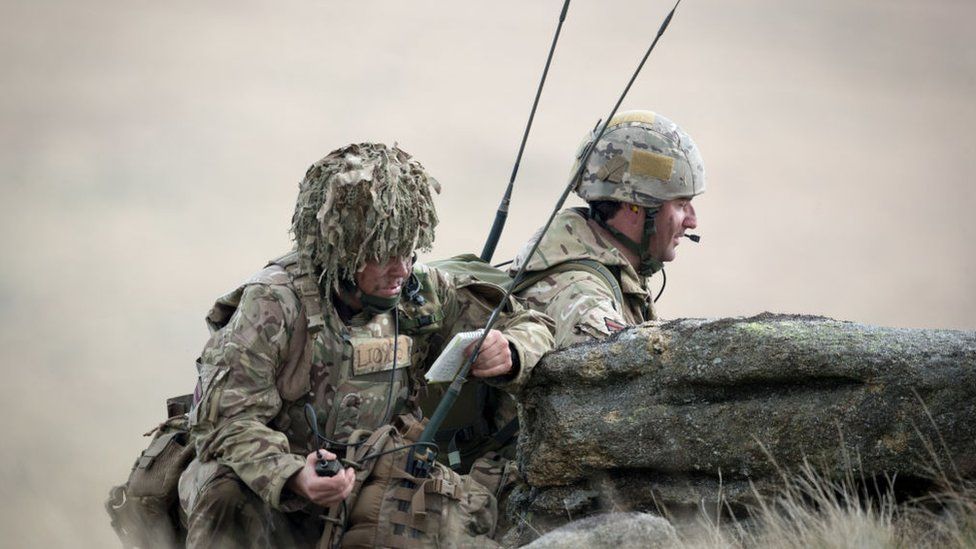 Soldiers using radios