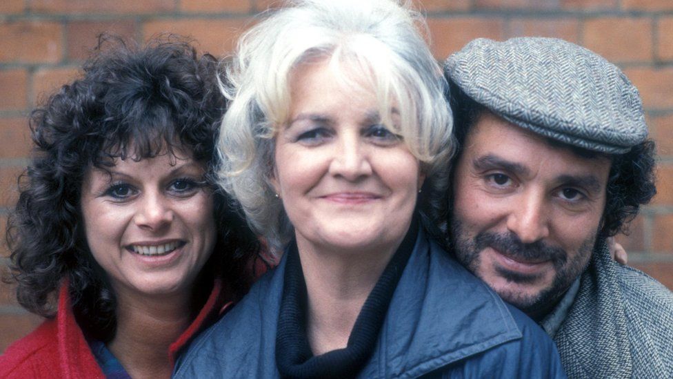Shirin Taylor as Rosa, Jean Boht and Michael Angelis as Max in series two of I Woke Up One Morning