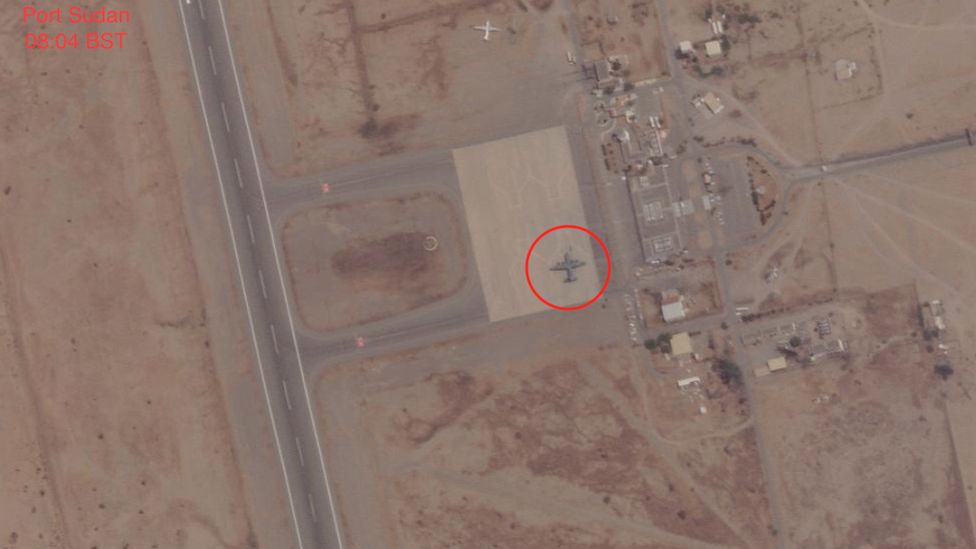 The C-130 jet on the ground in Port Sudan