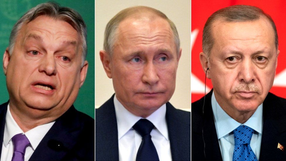 Viktor Orban, Vladimir Putin and Recep Tayyip Erdogan