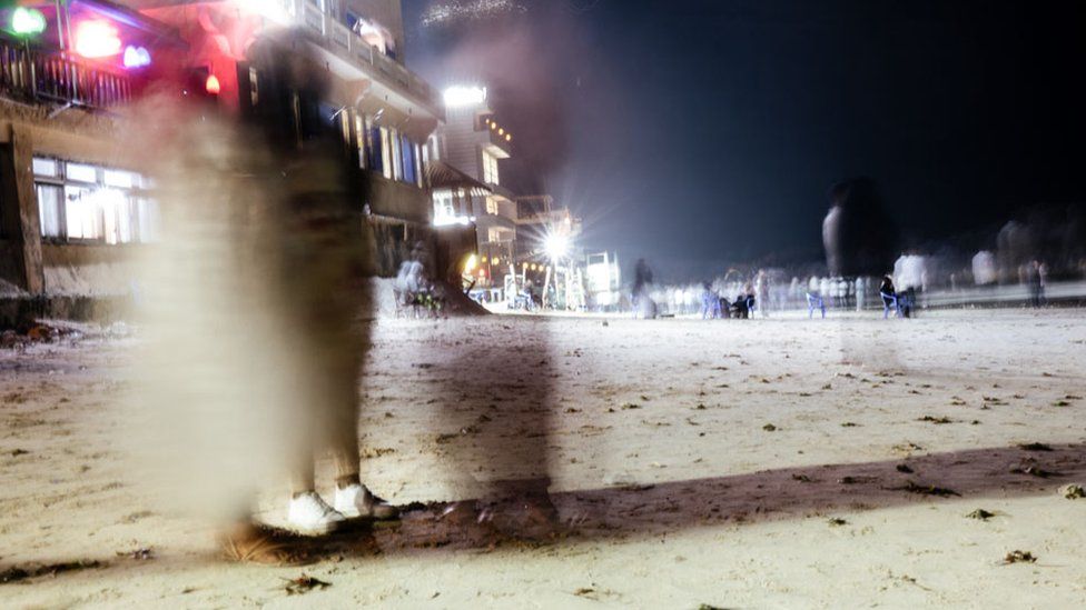 Blurred image of some people on a beach