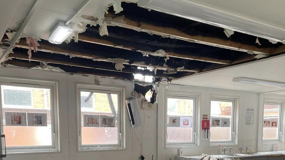 Damage to a mobile classroom at Daubeney Academy in Kempston