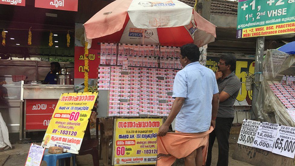 A lottery ticket stand seen in Thiruvananthapuram