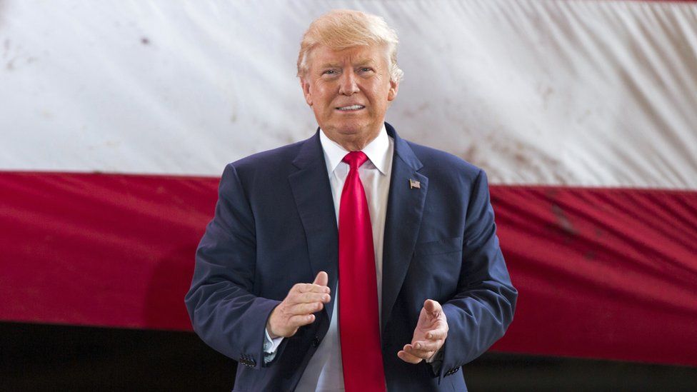 Donald Trump arrives at a campaign rally in Ocala, Florida - 12 October 2016