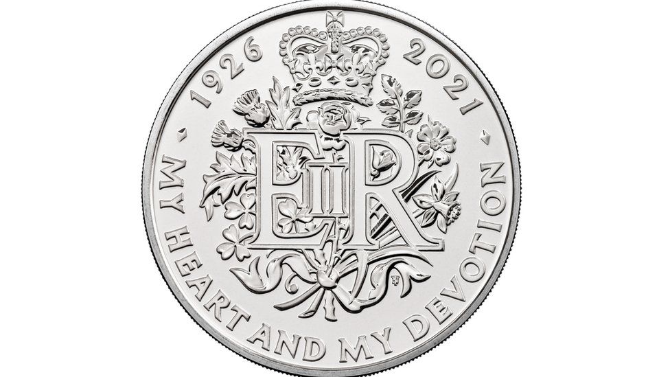 A new £5 coin commemorating the 95th birthday of Queen Elizabeth II which is part of a range of new designs that will be appearing on British coins throughout 2021.