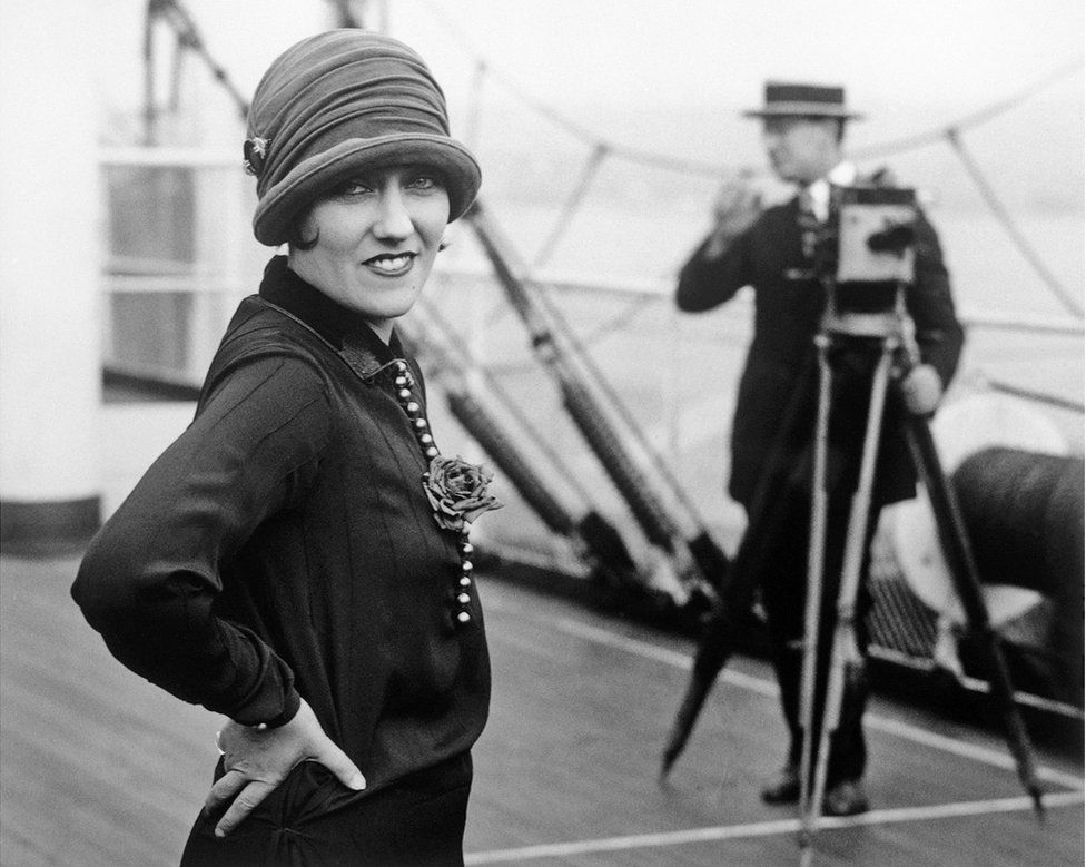 Portrait of Gloria Swanson on board Aquitania in 1925
