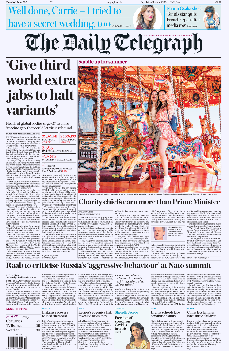 Telegraph front page 01/06/21
