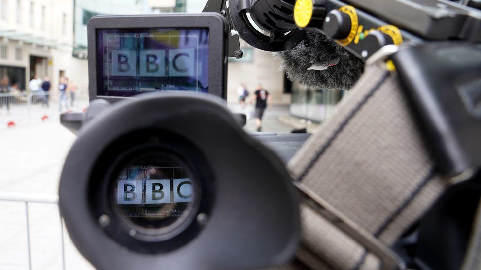 A member of the media outside BBC's New Broadcasting House on Monday, 10 July