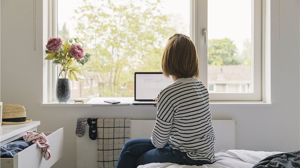 A woman working at home